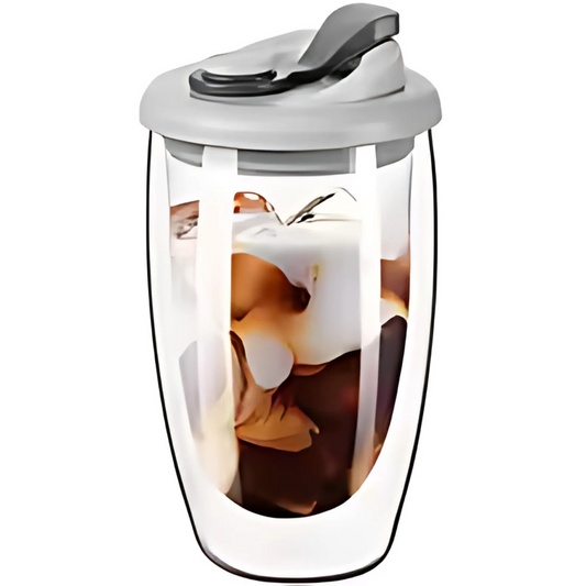 15OZ DOUBLE WALL GLASSES COFFEE CUP WITH SILICON LID